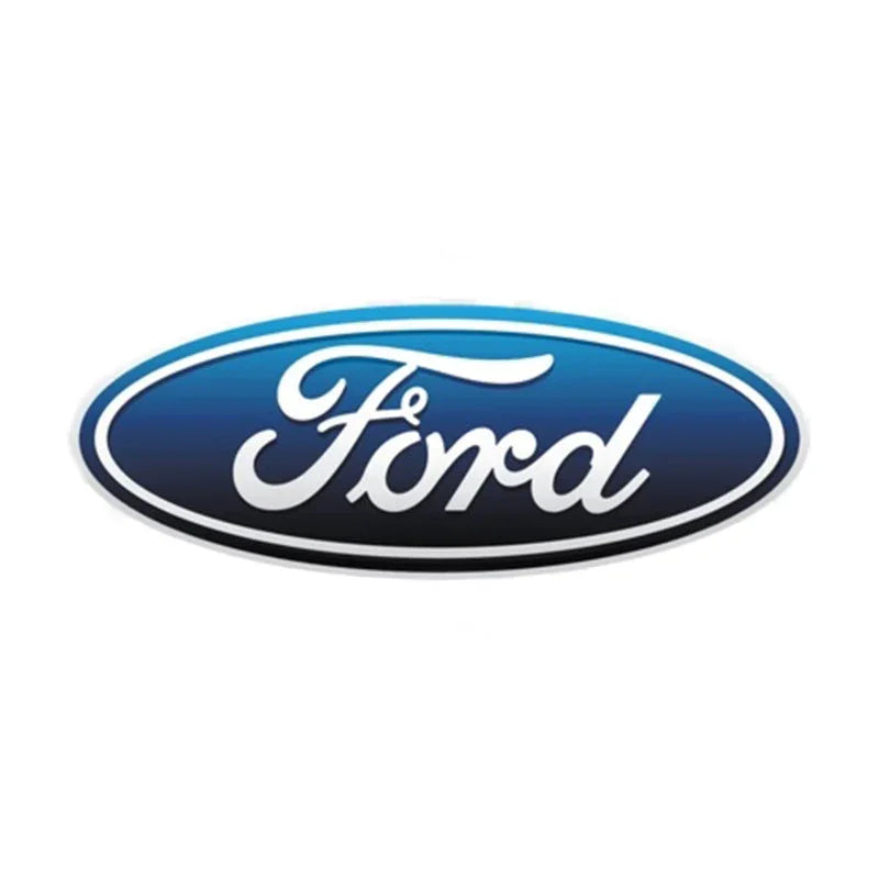 Blue oval Ford logo with white cursive lettering on white background