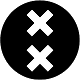 Black circle logo with two stacked white X marks, automotive exterior styling icon
