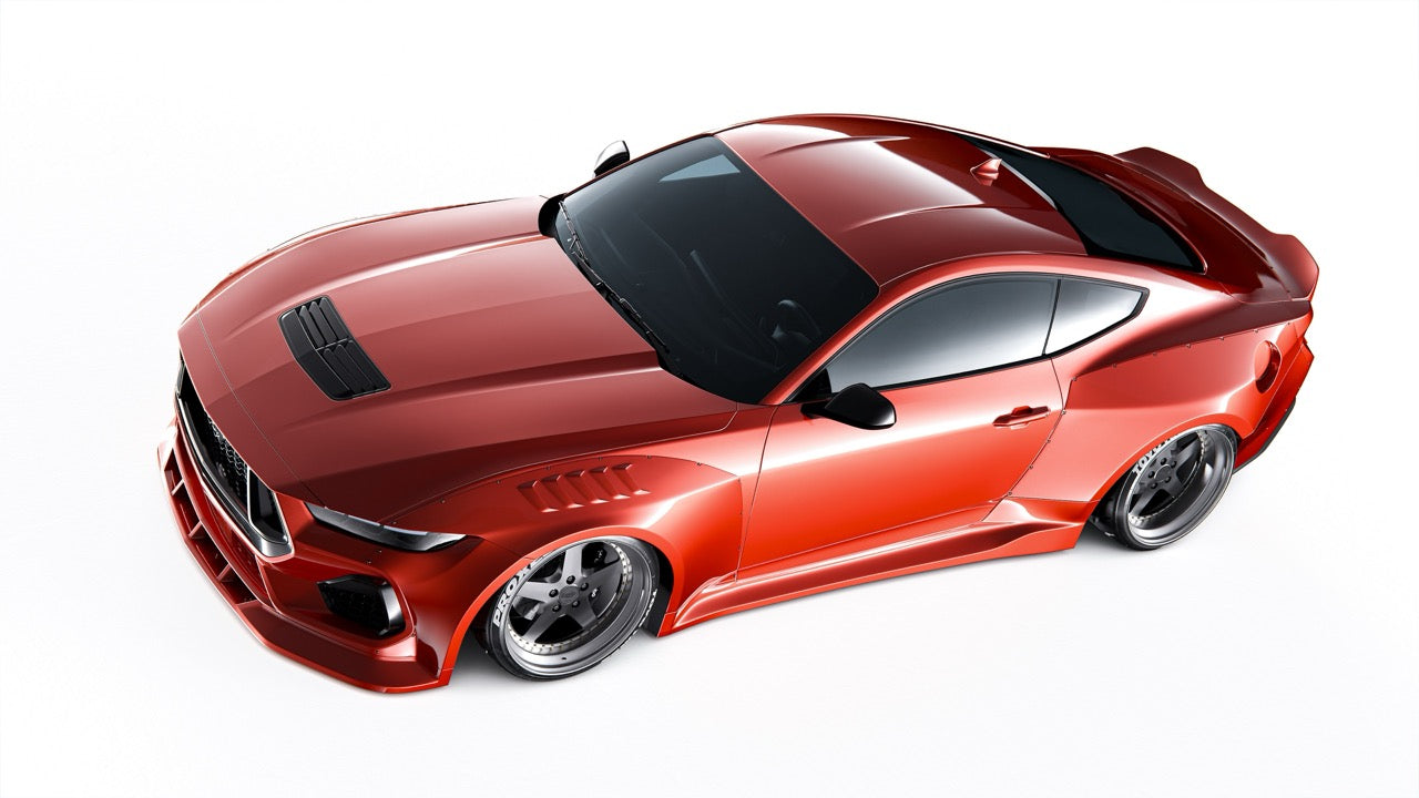Red Mustang S650 widebody by SHIROKAI on white background