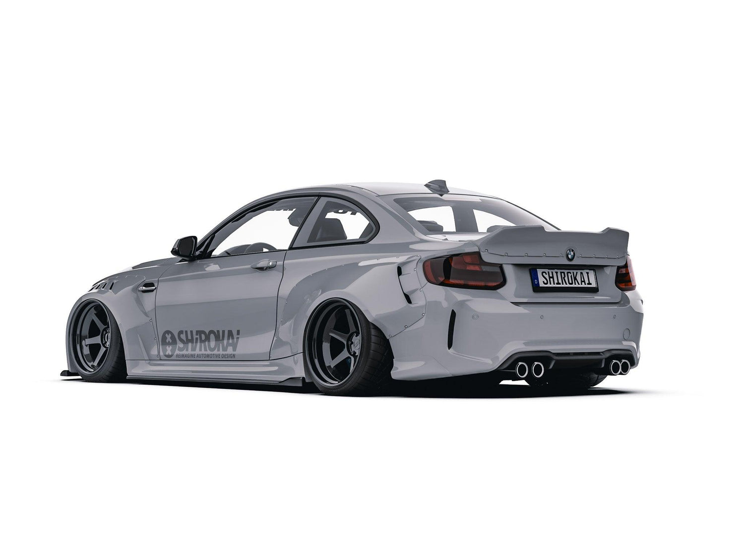 White BMW M2 F87 sports car with SHIROKAI BMW M2 F87 ducktail trunk spoiler performance lid installed