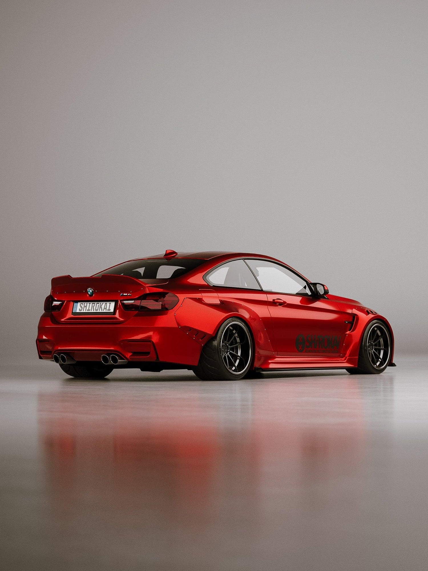 Red BMW M4 F82 with SHIROKAI BMW M4 F82 ducktail trunk lid spoiler performance installed on rear
