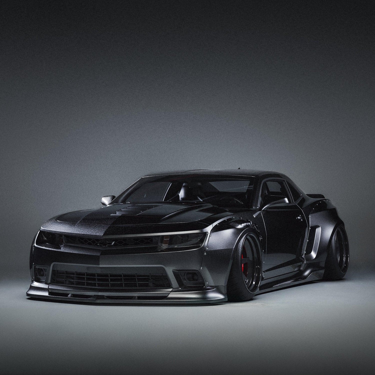 Black Chevrolet Camaro 5gen SS RS widebody kit SHIROKAI with aggressive custom fenders and lowered stance