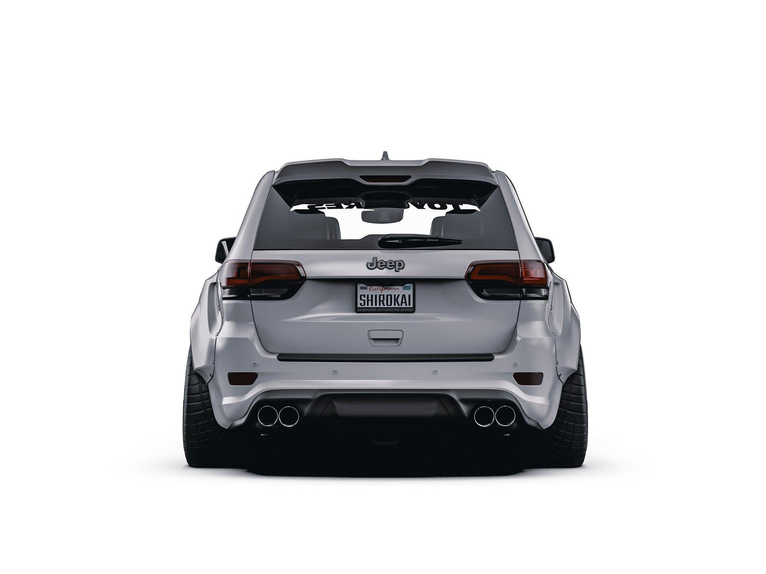 Jeep Grand Cherokee Trackhawk SRT rear door spoiler SHIROKAI on white SUV rear view
