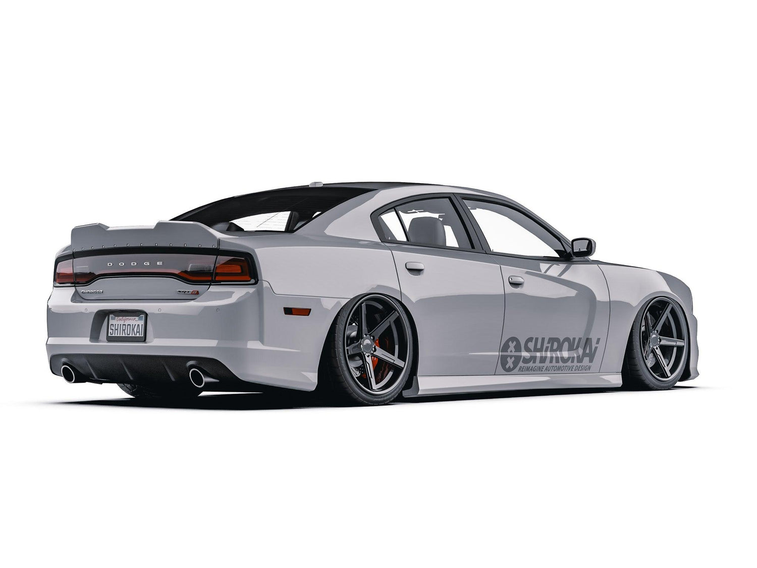 2011-2014 Charger rear trunk spoiler upgrade SHIROKAI on white Dodge Charger with lowered stance