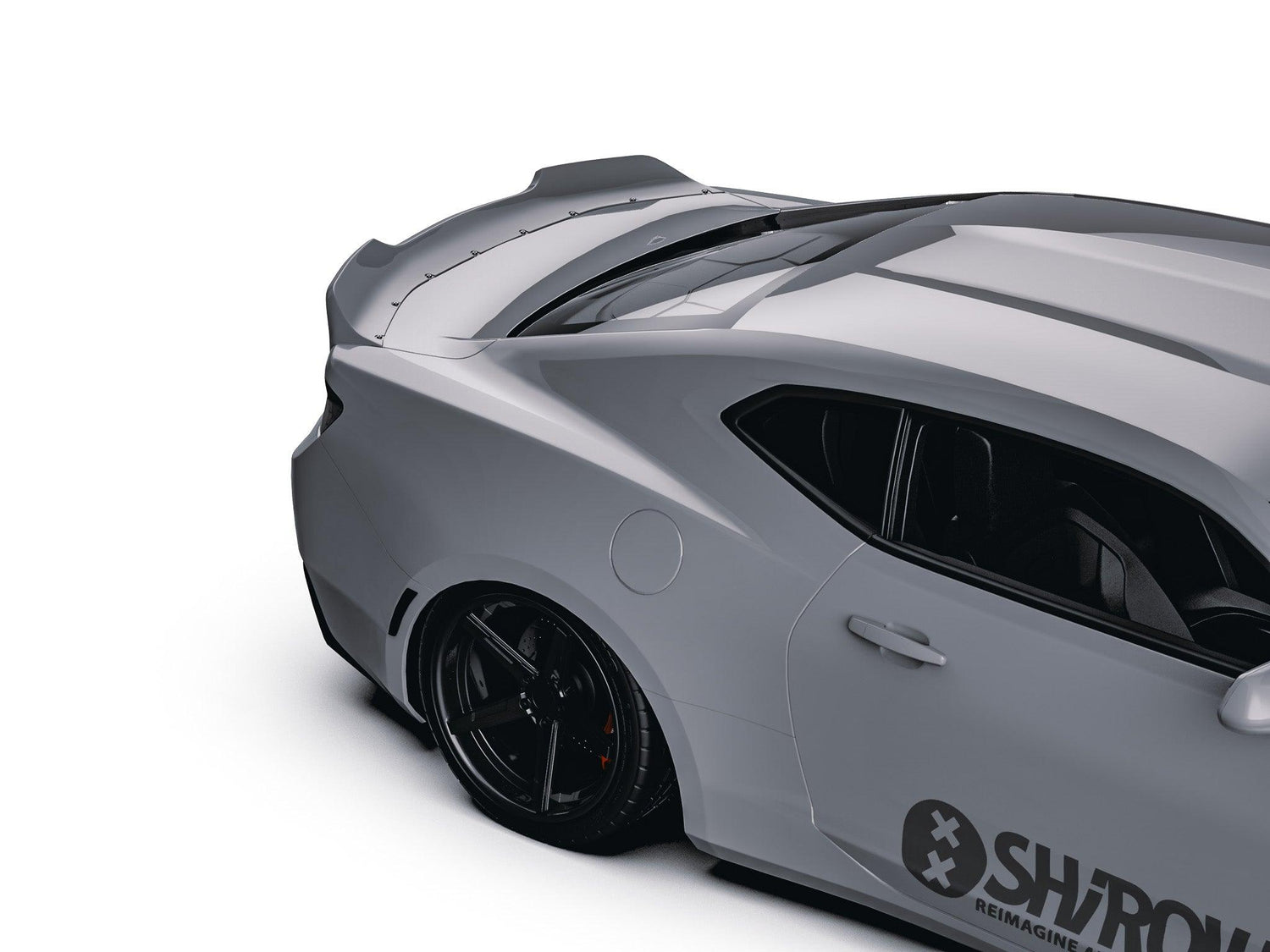 Chevrolet Camaro 2016-2018 rear spoiler SHIROKAI ducktail spoiler installed on gray car rear