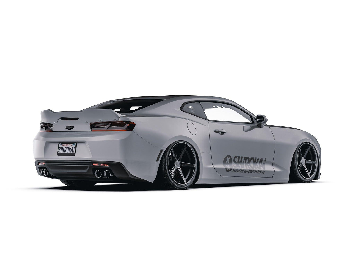 Chevrolet Camaro 2016-2018 rear spoiler SHIROKAI ducktail spoiler installed on gray sports car