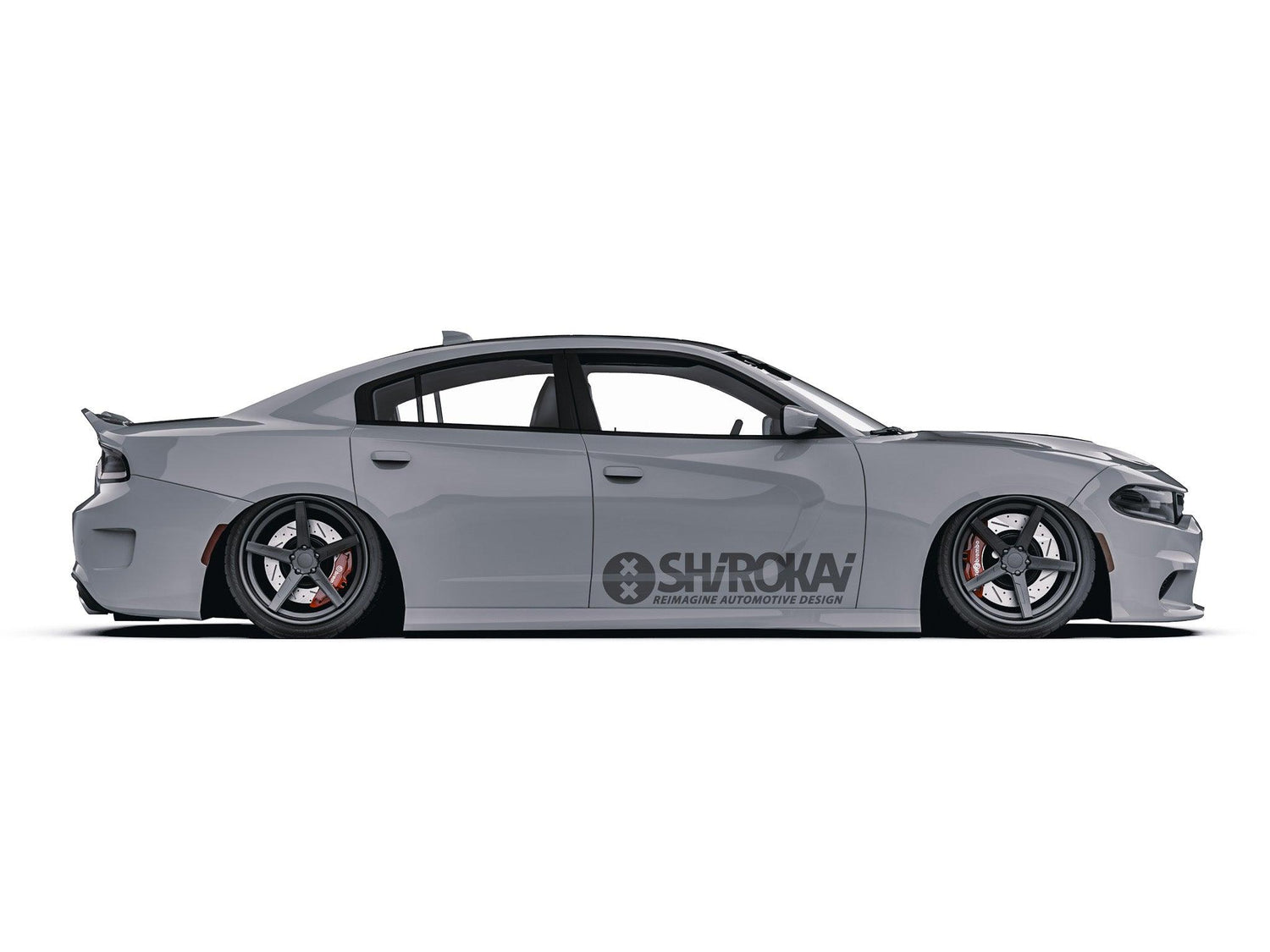 Gray Dodge Charger with SHIROKAI Dodge Charger 2015-2023 ducktail spoiler and custom wheels