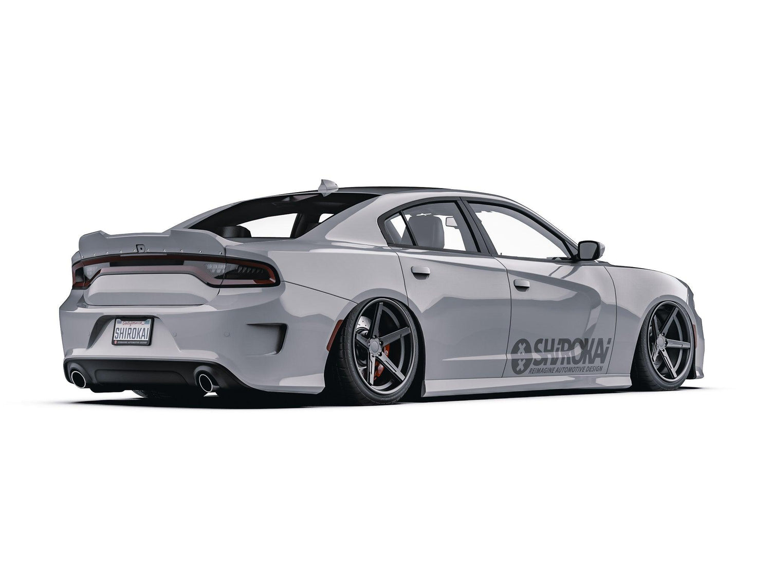 Gray Dodge Charger with SHIROKAI Dodge Charger 2015-2023 ducktail spoiler installed on rear trunk