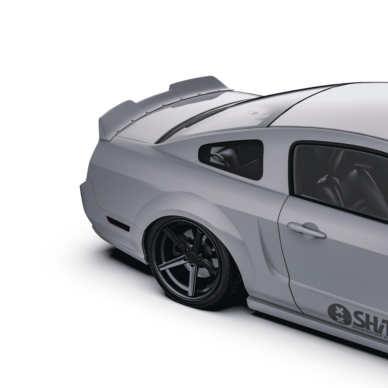 Ford Mustang GT 2005-2009 trunk spoiler S197 ducktail duckbill SHIROKAI on gray car rear