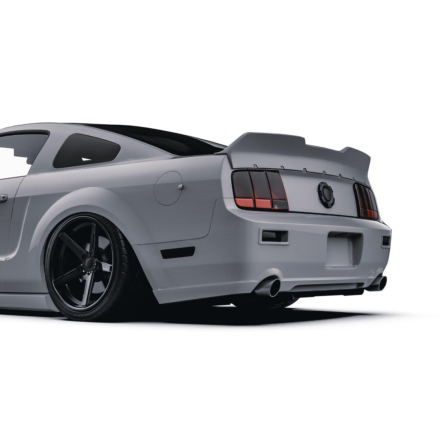 Ford Mustang GT 2005-2009 trunk spoiler S197 ducktail duckbill SHIROKAI on gray car rear view