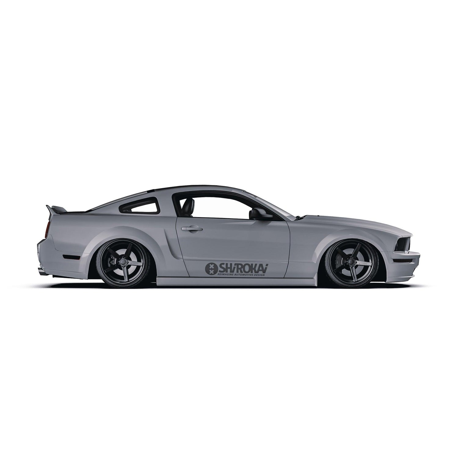 Gray Ford Mustang GT 2005-2009 with SHIROKAI Ford Mustang GT 2005-2009 trunk spoiler S197 ducktail duckbill SHIROKAI