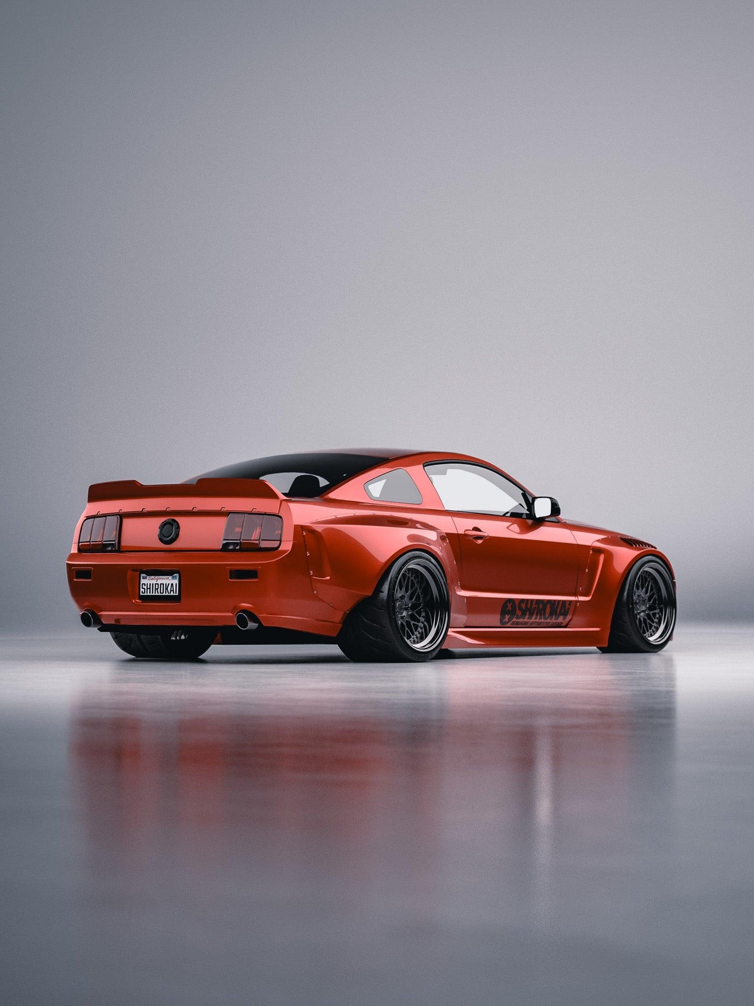 Red Ford Mustang GT 2005-2009 with SHIROKAI S197 ducktail duckbill trunk spoiler installed