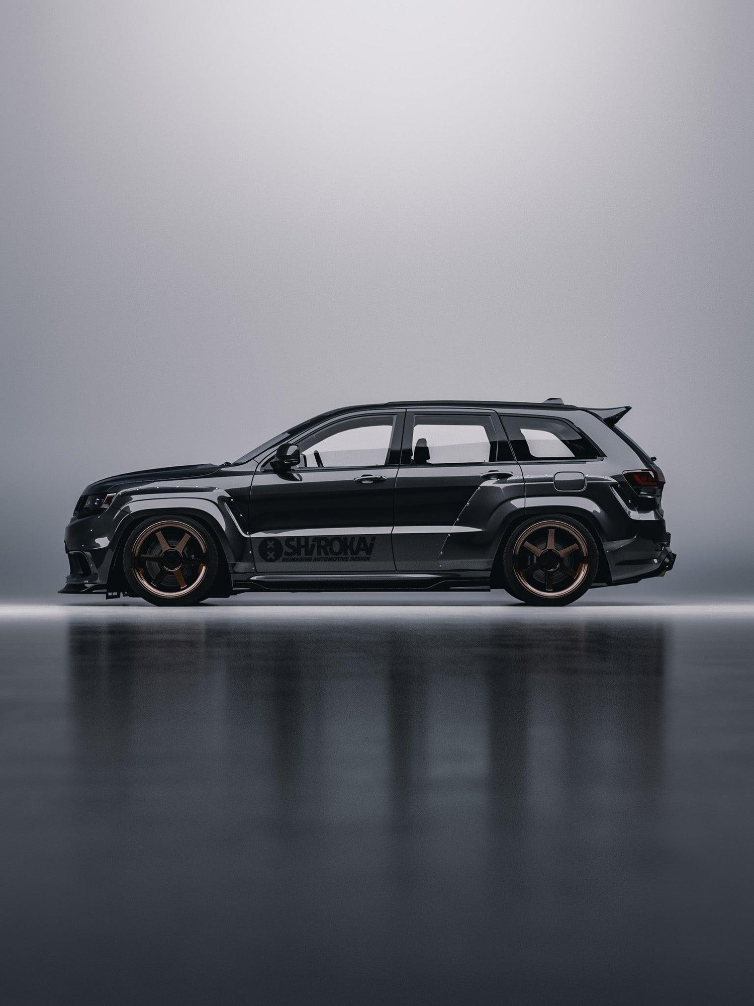 Black Jeep Grand Cherokee SRT Trackhawk with SHIROKAI widebody kit and custom bronze wheels
