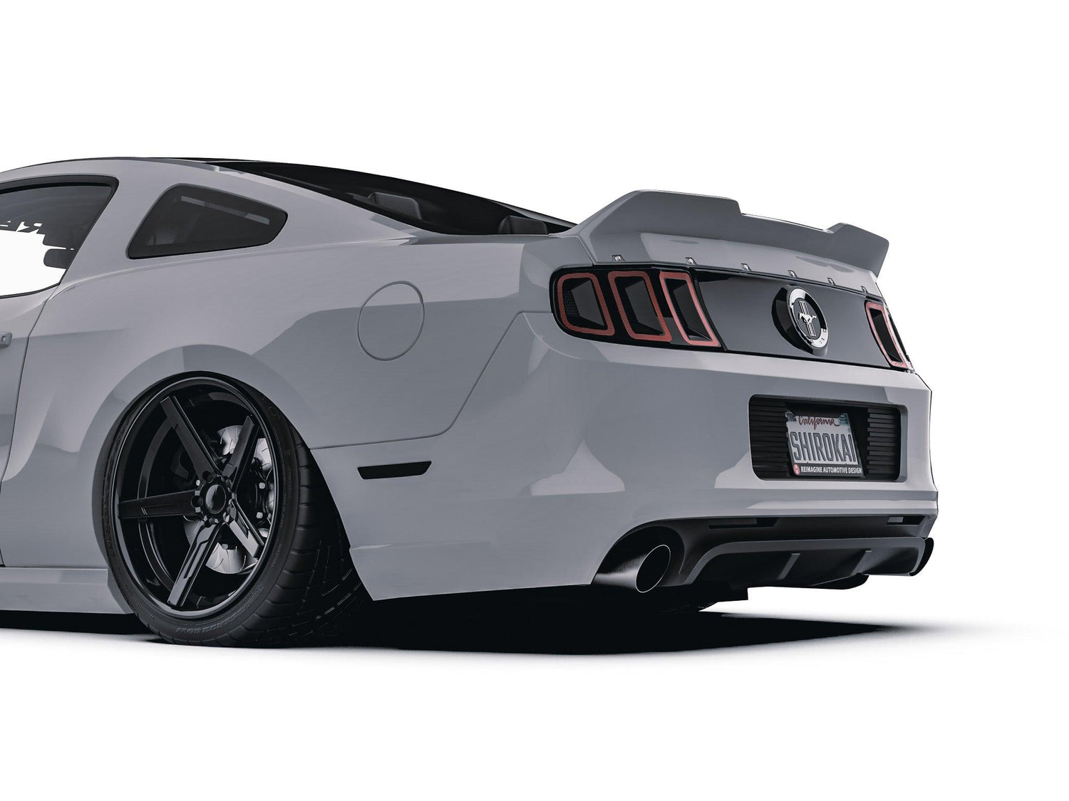 White Mustang 2010-2014 trunk spoiler upgrade ducktail duckbill SHIROKAI installed on rear of car