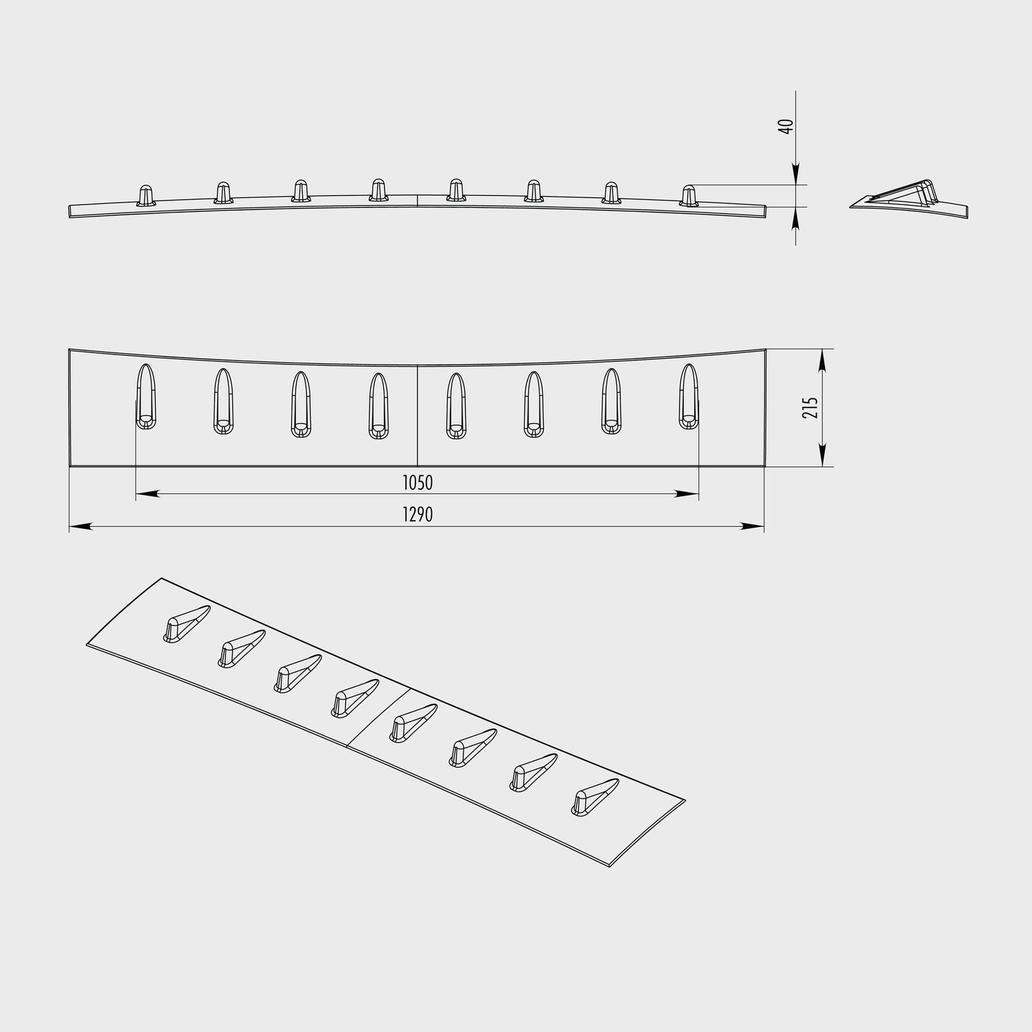 Technical drawing and dimensions of a universal vertex roof fin for cars by SHIROKAI widebody kits